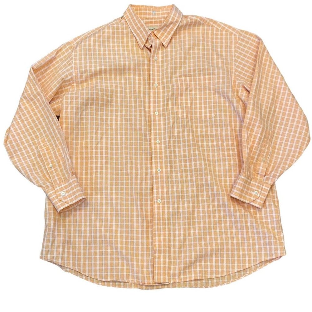 Tommy Bahama Orange White plaid shirt size 17   32-33 Men